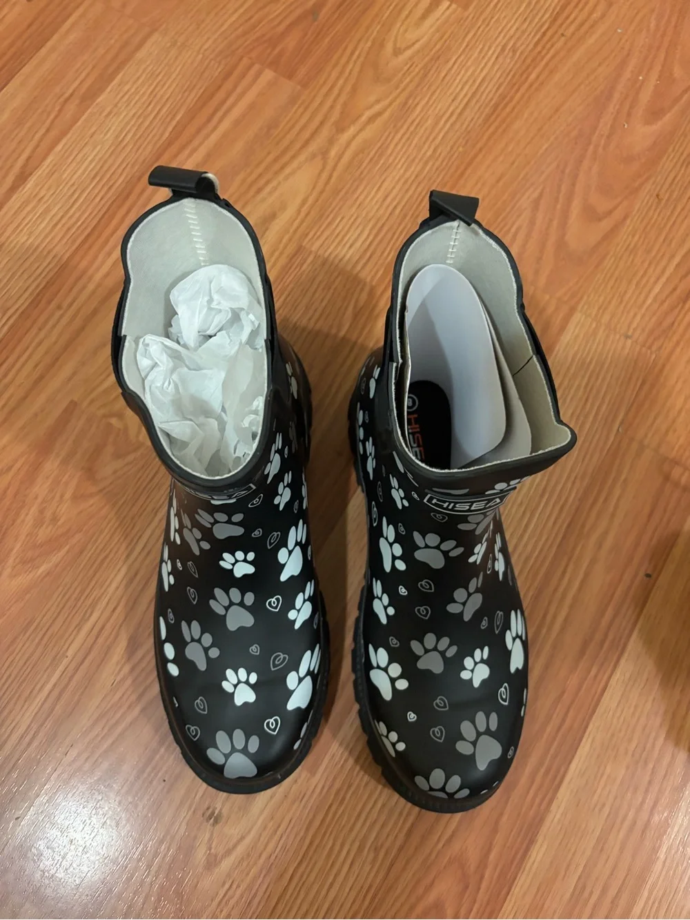 HISEA Women's Waterproof Rubber Chelsea Rain Boots in a playful paw print patter